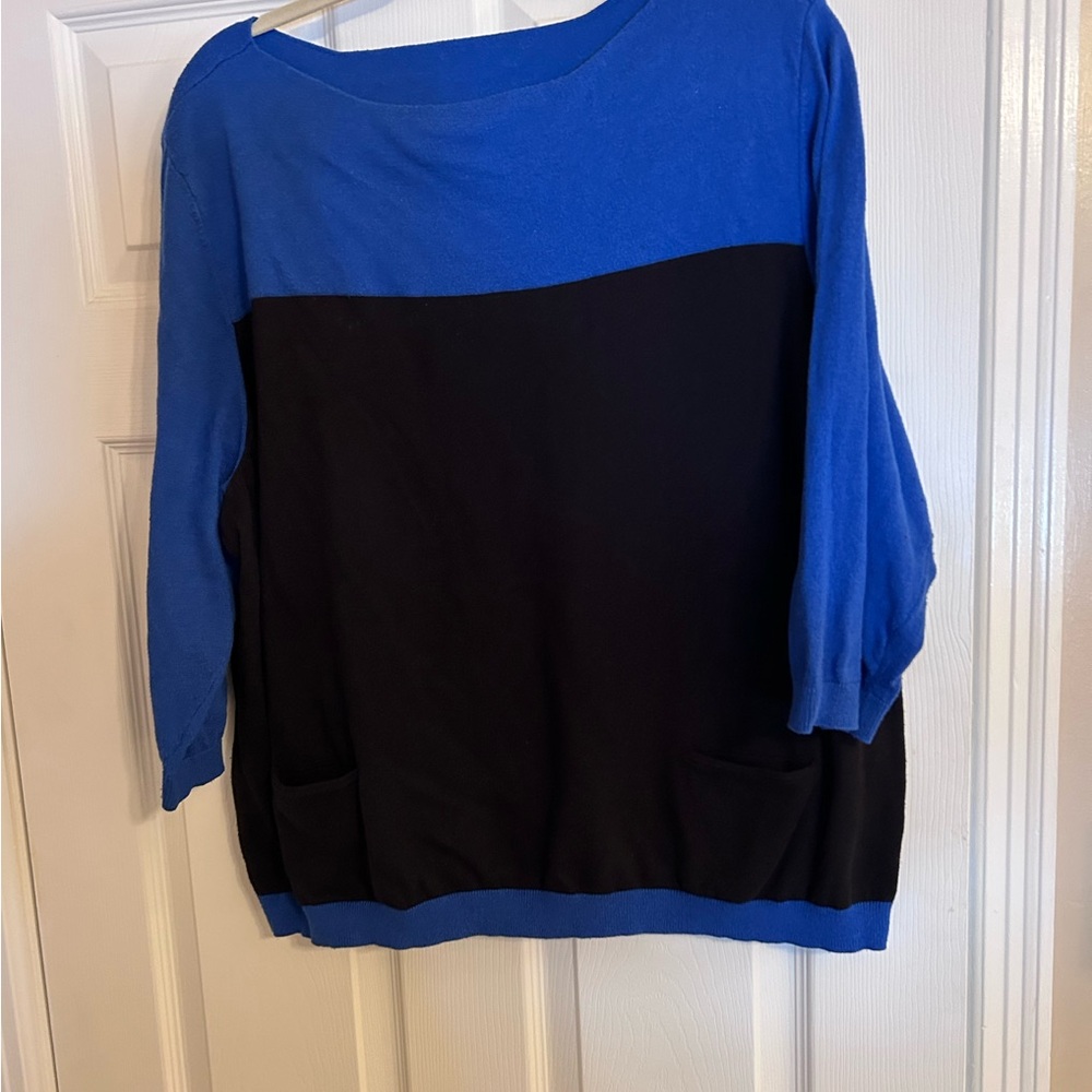 Colorblock Blue and Black Plus Size Sweater